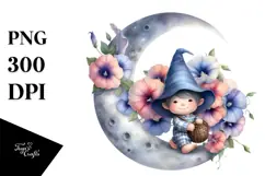 Cute Baby Gnome with Morning Glory PNG Product Image 1
