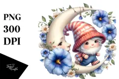 Cute Baby Gnome with Morning Glory PNG Product Image 1