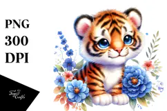 Colorful Baby Tiger Smiling | Watercolor Clipart Product Image 1