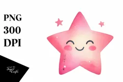 Whimsical Pinkish Smiling Star Watercolor PNG Product Image 1