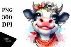 a Vibrant Watercolor Cow Portrait Sticker Product Image 3