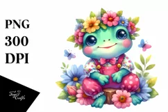 Whimsical Flowers, Cute Baby Frog | Sublimation | Clipart Product Image 1