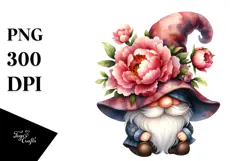 Watercolor GNOME with Peonies PNG Product Image 1