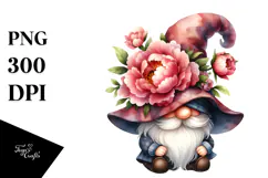 Cute Gnome with Big Hat and Peonies PNG Product Image 1
