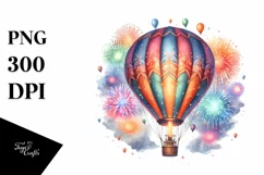 a Vintage Hot Air Balloon with Fireworks Sticker Product Image 3