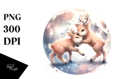 Cute Baby Elk Playing Wrestling on Moon | Clipart Product Image 1