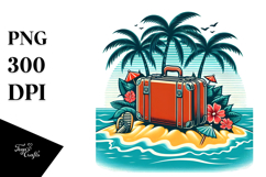 Retro Tropical Island Suitcase PNG Product Image 1