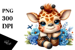 Colorful Baby Giraffe Smiling | Watercolor Clipart Product Image 1
