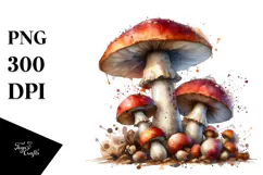Detailed Mushroom with Watercolor Splash PNG Product Image 1