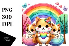 Cute Rainbow Trees Holding Heart PNG Product Image 1