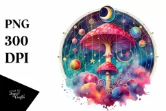 Vibrant Celestial Mushroom Watercolor PNG Product Image 1
