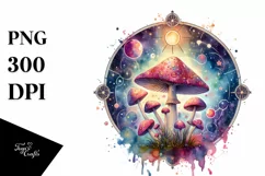 Vibrant Celestial Mushroom Watercolor PNG Product Image 1