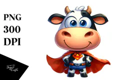 Playful Cartoon Cow with Superhero Cape PNG Product Image 1