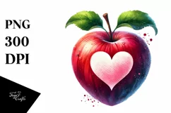Heart-Shaped Apple Watercolor PNG Product Image 1