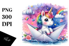 Baby Unicorn in Paper Boat PNG Product Image 3