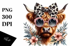 Elegant Highland Cow with Animal Print Bow | Sublimation | Product Image 1