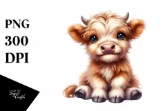 Cute Baby Highland Cow Smiling | Sublimation Clipart Product Image 1
