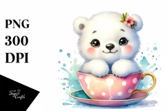 Colorful Smiling Baby Polar Bear in Tea Cup | Clipart Product Image 1