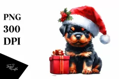 cute Watercolor Rottweiler with Santa Hat Product Image 1