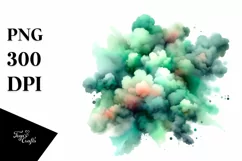 Colorful Greenish Watercolor Cloud with Glossy Texture Product Image 1