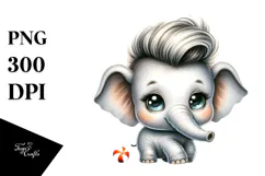 Cute Baby Elephant Watercolor PNG Product Image 1