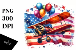 Vintage Biplane Balloons USA Flag Product Image 3