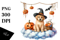 Halloween Puppy Sitting on Cloud PNG Product Image 1