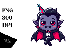 Cartoon Vampire with Party Hat PNG Product Image 1