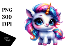 Cute Baby Unicorn Drawing Watercolor PNG Product Image 1