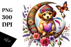 Boho Puppy Watercolor PNG Product Image 1