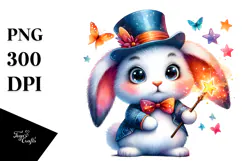 Vibrant Watercolor Rabbit with Crazy Eyes PNG Product Image 1