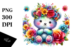 Cute Cartoon-Style Bear Flower Crown | Watercolor Clipart Product Image 1