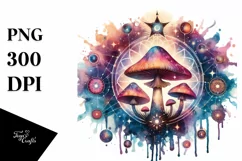 Vibrant Celestial Mushroom Watercolor PNG Product Image 1