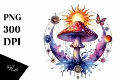 Vibrant Celestial Mushroom Watercolor PNG Product Image 1