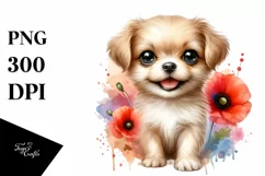 Cute Dog with Poppy | Watercolor Clipart Product Image 1