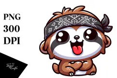Cute Cartoon Sloth with Bandana PNG Product Image 1
