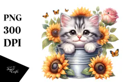 Cute Cat with Sunflower, Transparent PNG Product Image 1