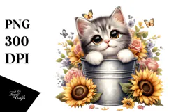 Cute Cat with Sunflower, Transparent PNG Product Image 1