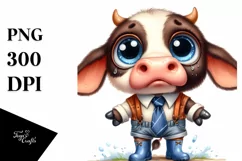 Confused Baby Cow in Rain Boots Clipart Product Image 1