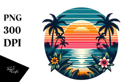 Retro Tropical Sunset, Clipart PNG Product Image 1