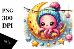 Retro Baby Octopus in Winter Clothes PNG Product Image 1