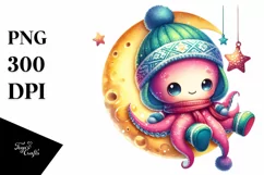 Retro Baby Octopus in Winter Clothes PNG Product Image 3