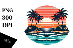 Retro Tropical Island Sunset PNG Product Image 1
