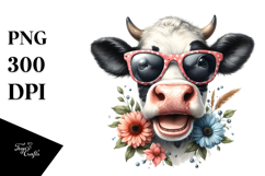 Funny Cow with Sunglasses Watercolor PNG Product Image 1