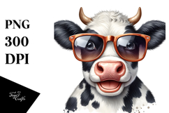 Funny Cow with Sunglasses Watercolor PNG Product Image 1