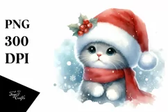 Cute Cat with Santa Hat, Summer PNG Product Image 1