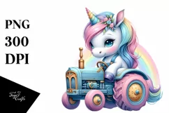 Baby Unicorn with Tractor PNG Product Image 1