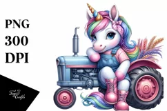 Baby Unicorn with Tractor PNG Product Image 1