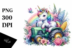 Baby Unicorn with Tractor PNG Product Image 3
