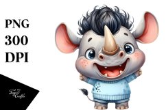 Cute Baby Rhino Standing Up Watercolor Clipart Product Image 3